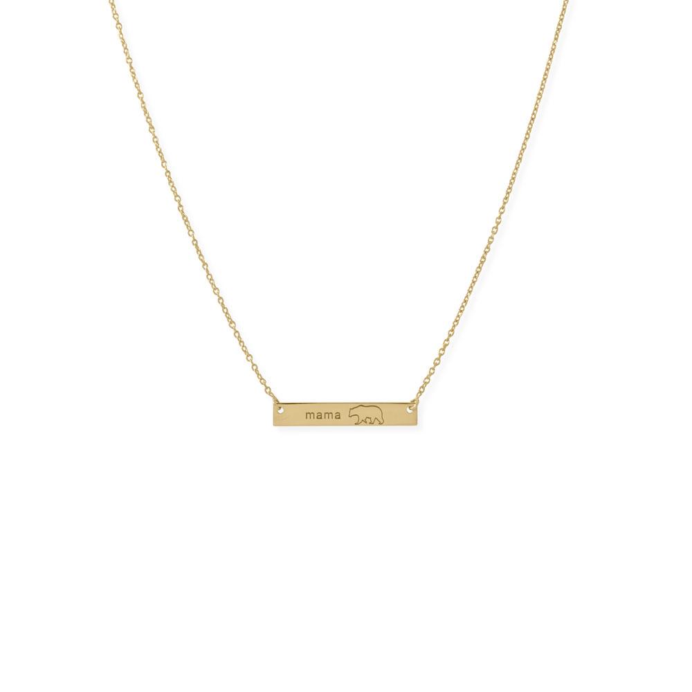 16" + 2” 14 Karat Gold Plated Sterling Silver "Mama Bear" Bar Necklace