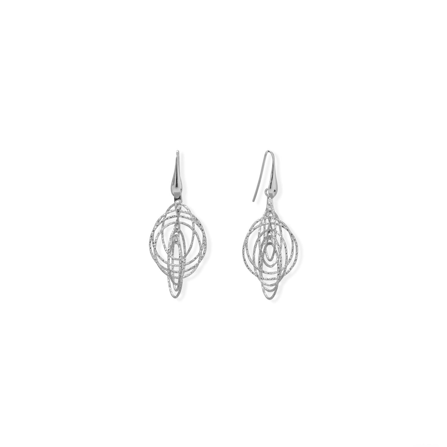 Italian Rhodium Plated 3-D Drop Earrings