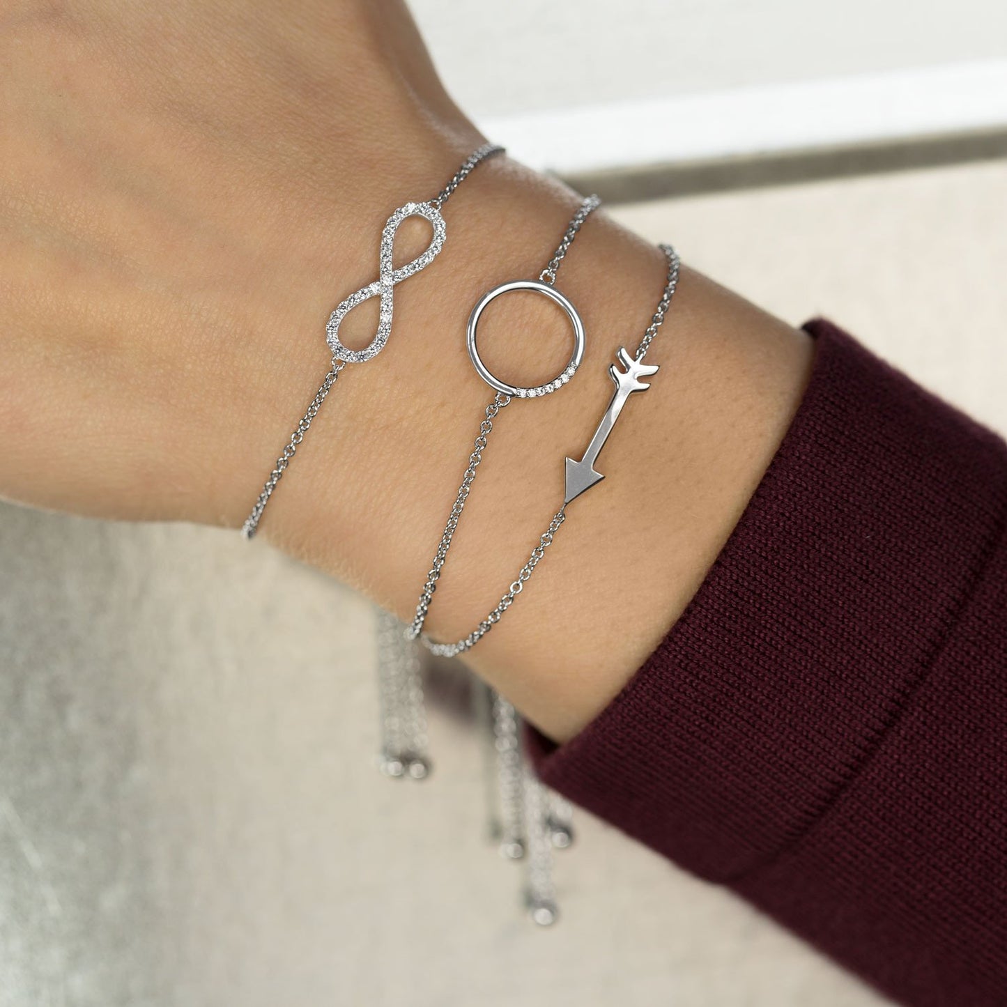 Rhodium Plated CZ Circle Friendship Bolo Bracelet