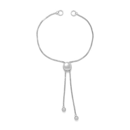 Rhodium Plated Adaptable Round Box Chain Bolo Bracelet