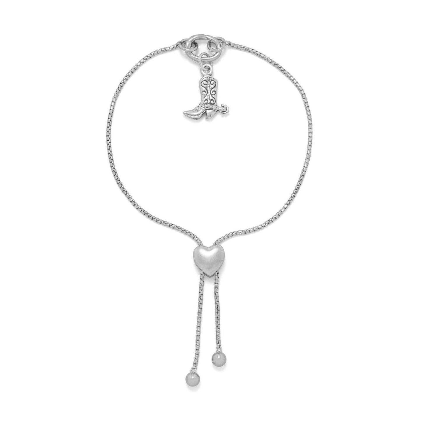 Rhodium Plated Adaptable Heart Box Chain Bolo Bracelet