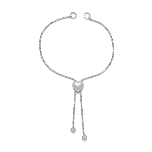 Rhodium Plated Adaptable Heart Box Chain Bolo Bracelet