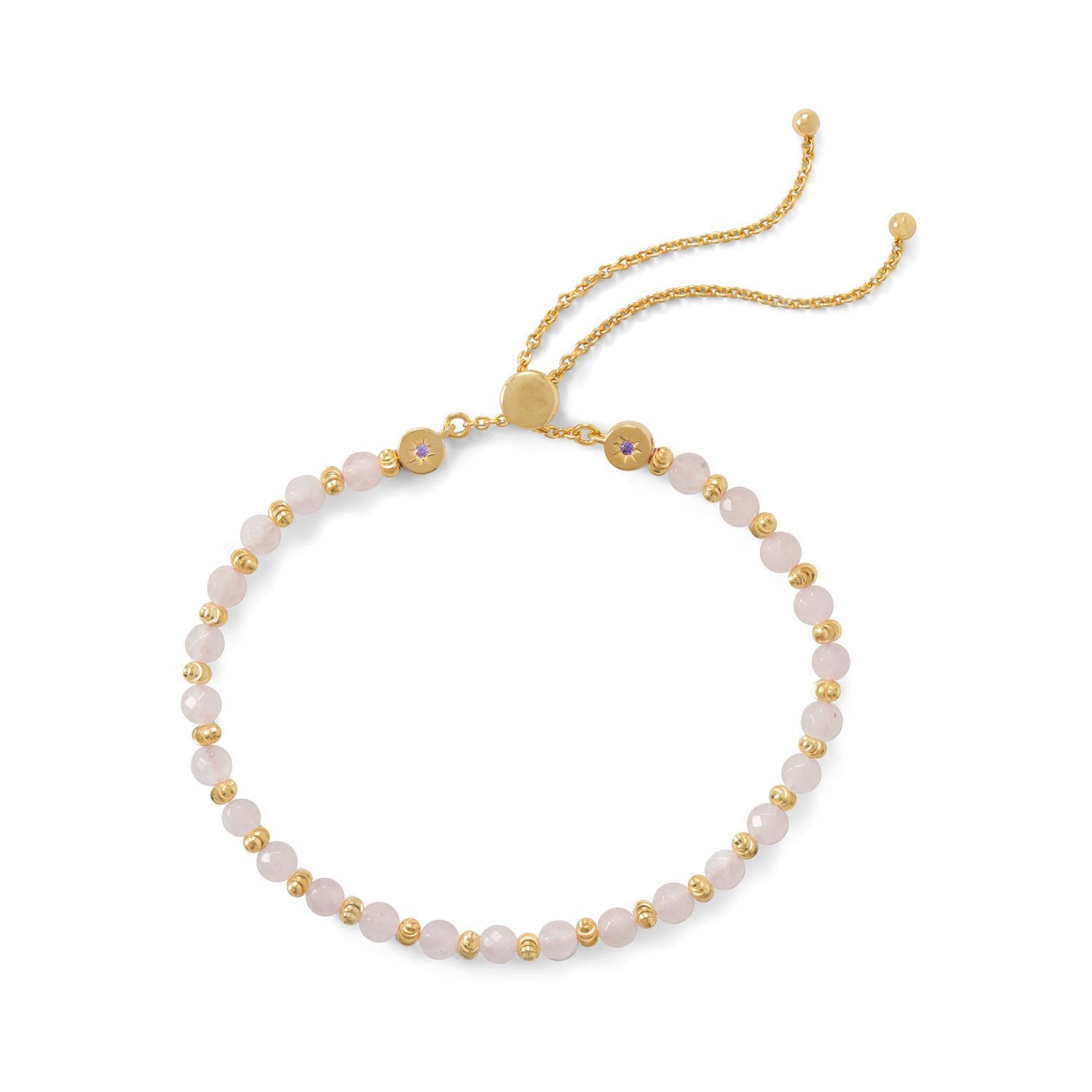 18 Karat Gold Plated Faceted Rose Quartz Bolo Bracelet