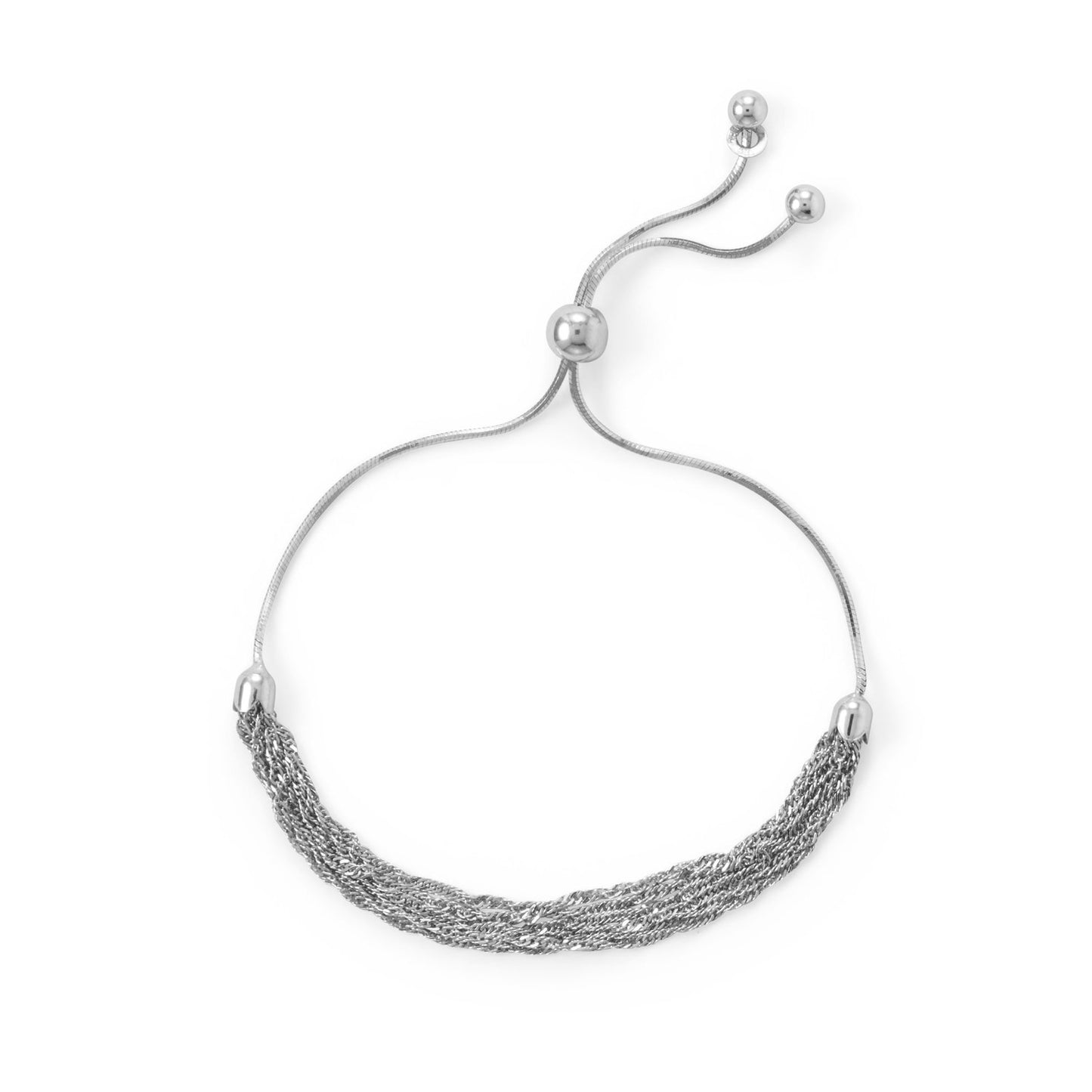 Rhodium Plated Six Strand Chain Bolo Bracelet