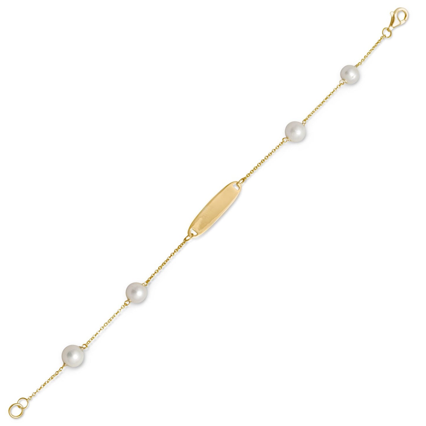 14 Karat Gold Plated ID Bracelet with White Cultured Freshwater Pearls