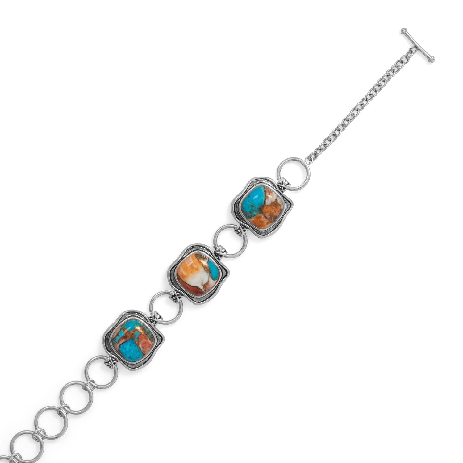 Spiny Oyster and Turquoise Toggle Bracelet