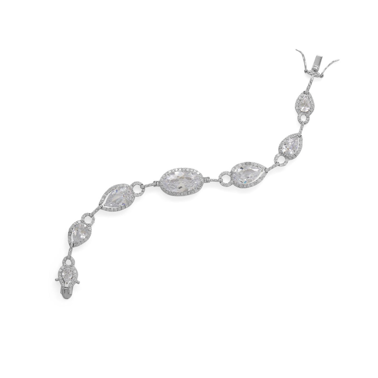 8" Rhodium Plated Pear and Oval CZ Bracelet