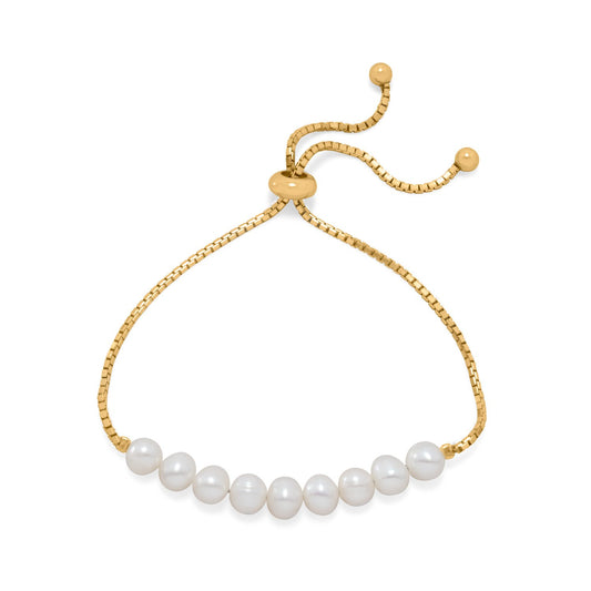 14 Karat Gold Plated Cultured Freshwater Pearl Bolo Bracelet