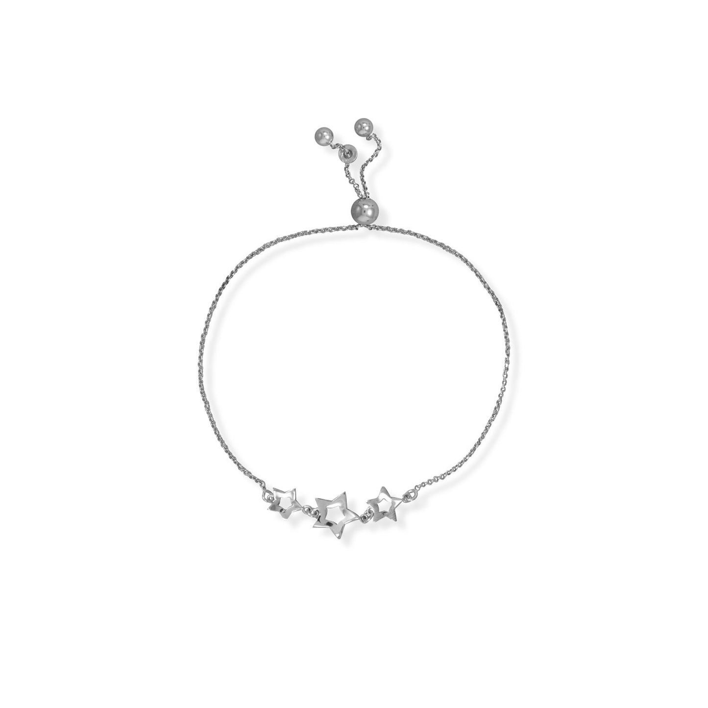 Adjustable Rhodium Plated 3 Star Bolo Bracelet