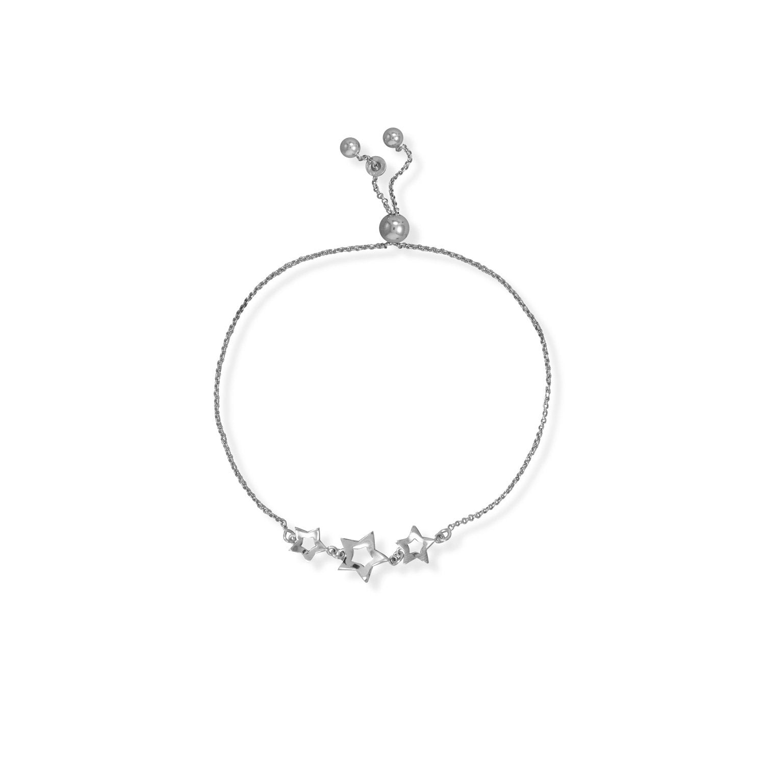 Adjustable Rhodium Plated 3 Star Bolo Bracelet