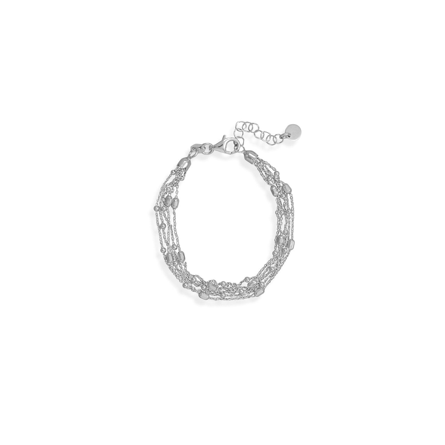 6.5" + 1" Rhodium Plated Five Strand Satellite Chain Bracelet