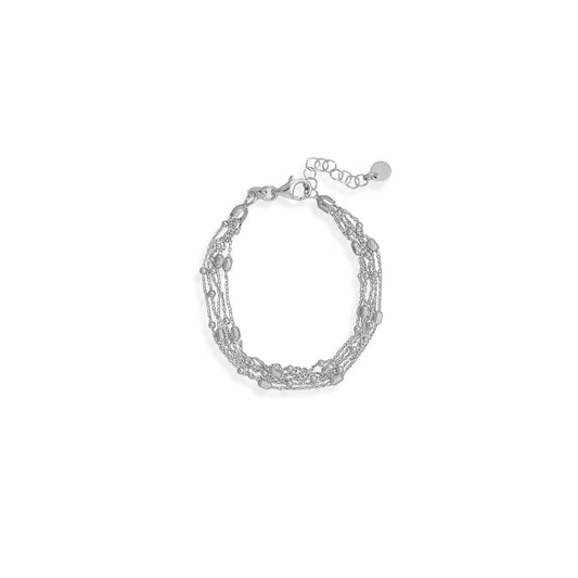 6.5" + 1" Rhodium Plated Five Strand Satellite Chain Bracelet