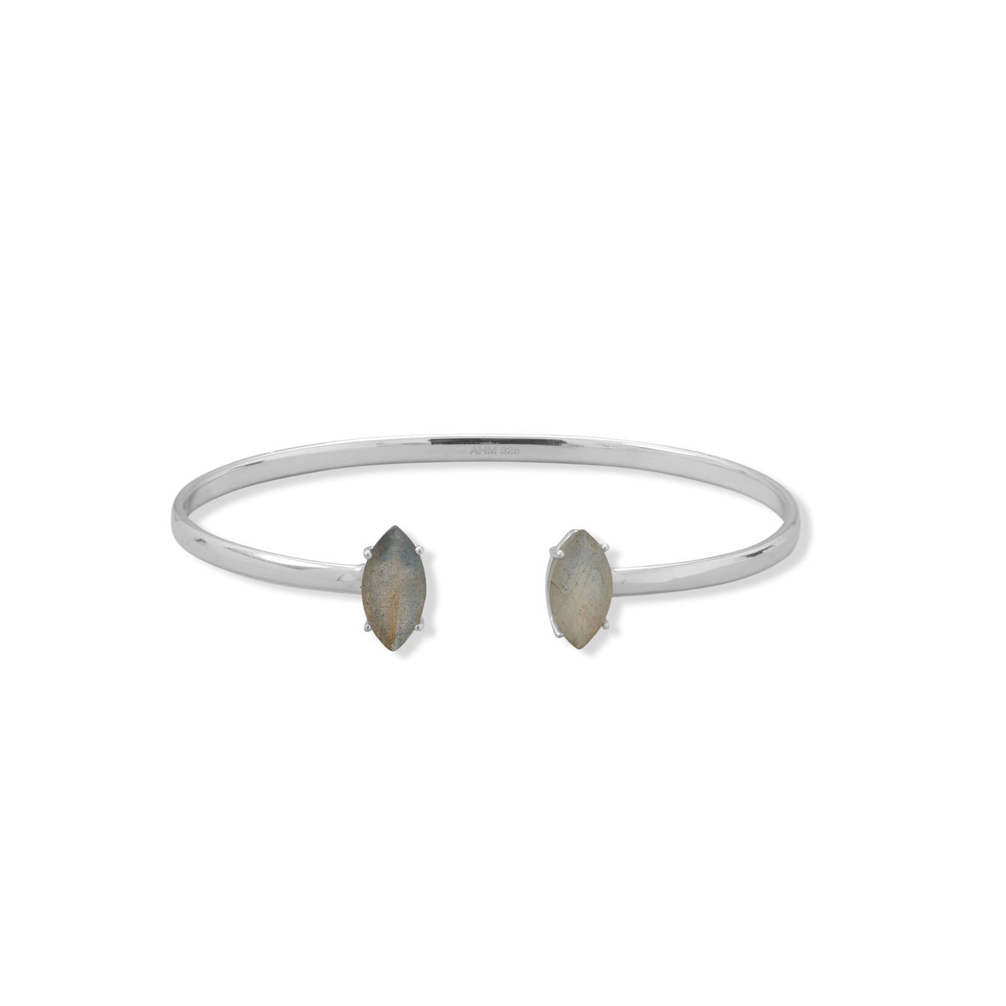 Rhodium Plated Marquis Labradorite Cuff Bracelet
