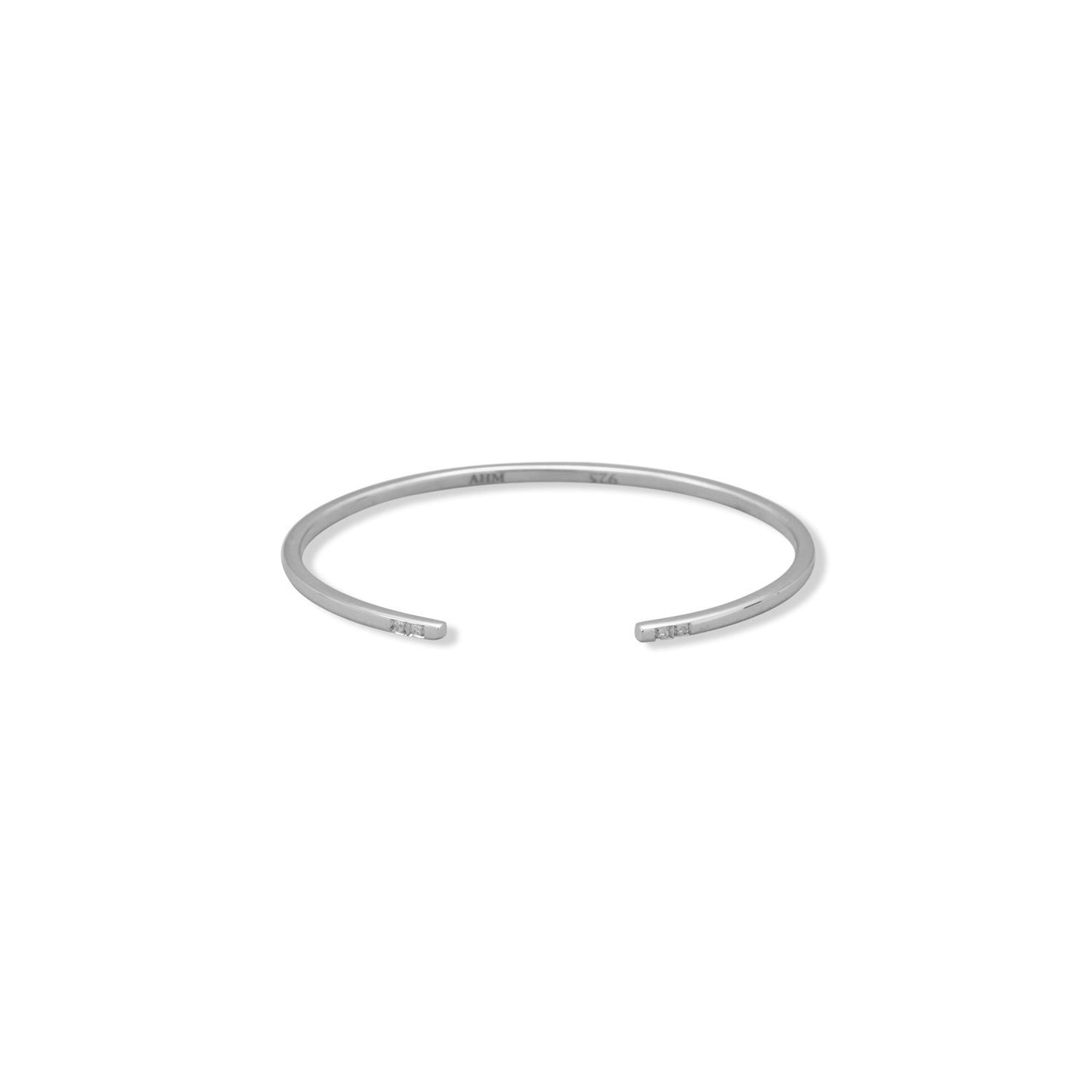 Rhodium Plated Square Tube Cuff with CZ Ends