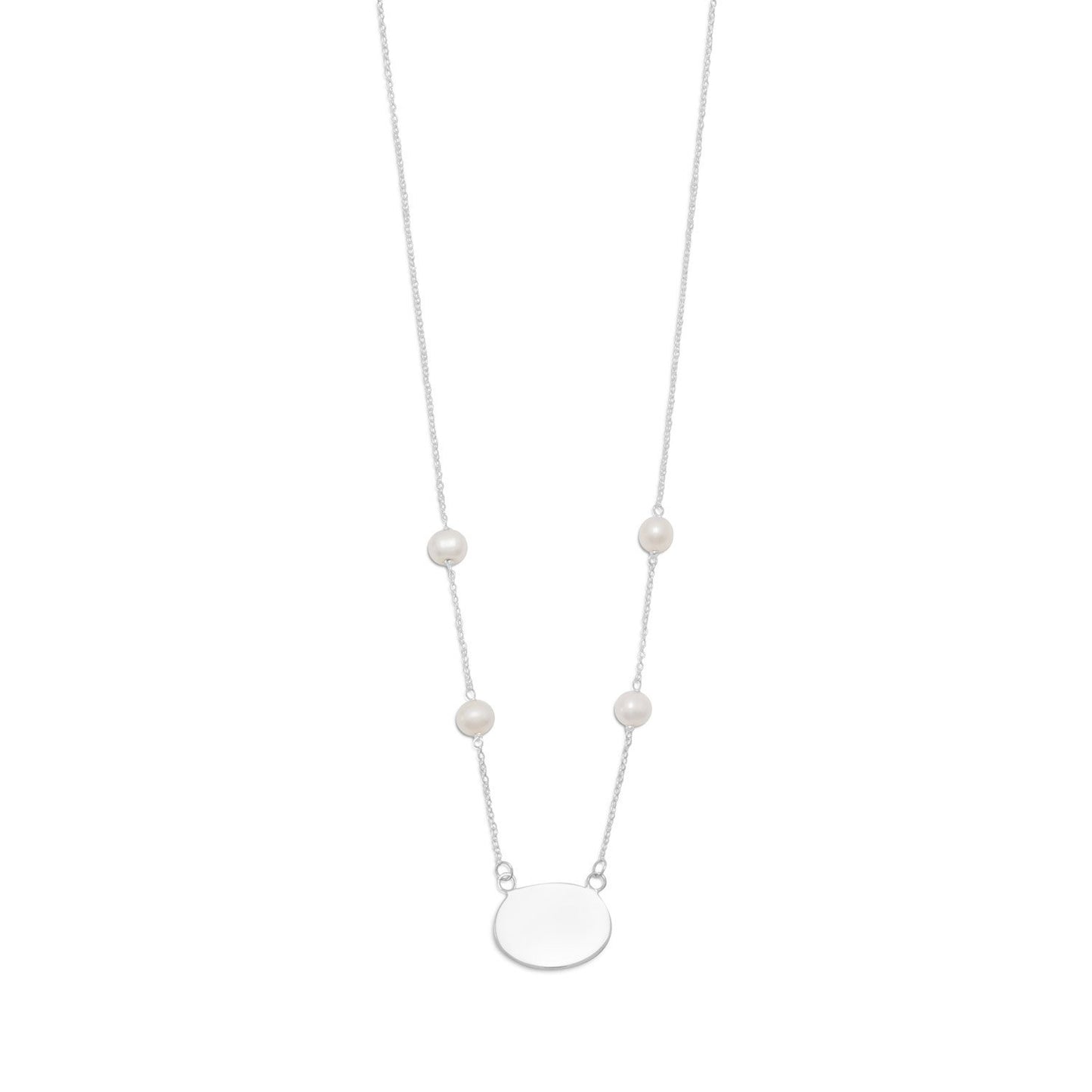 16" ID Tag Necklace with White Cultured Freshwater Pearl