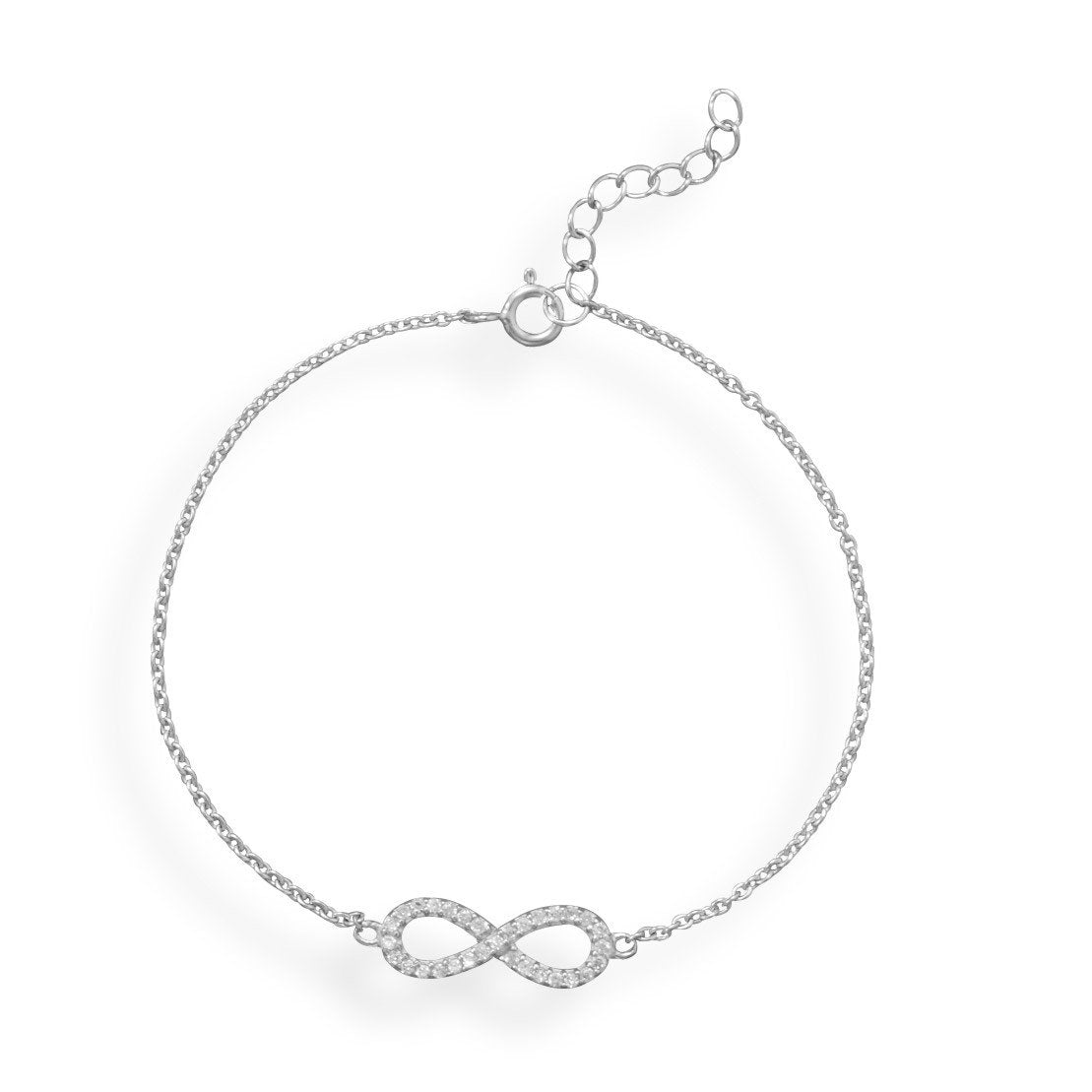 7" + 1" Rhodium Plated CZ Infinity Bracelet