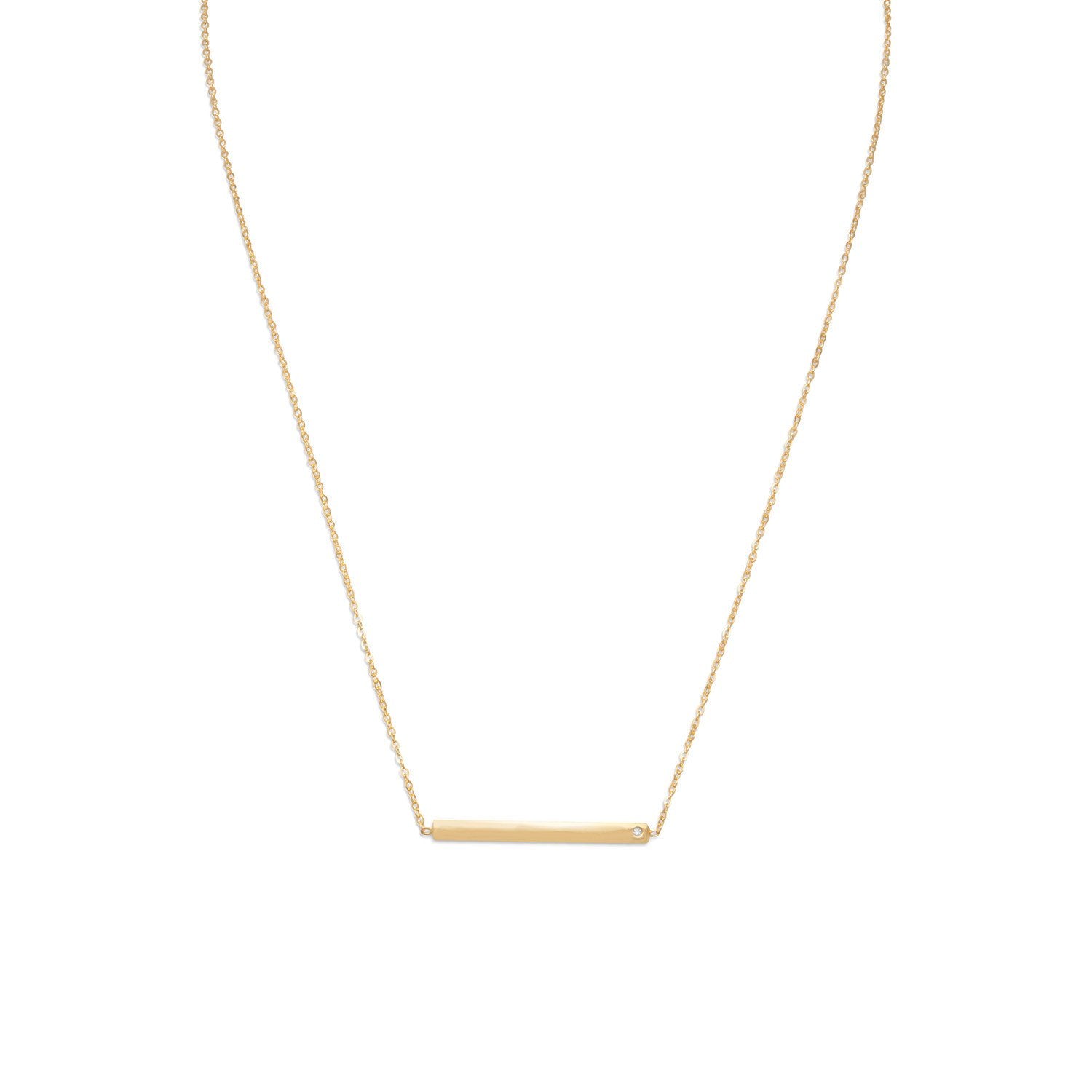 18" 14 Karat Gold Plated Bar Necklace with CZ