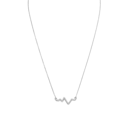 18" Rhodium Plated Heartbeat Necklace