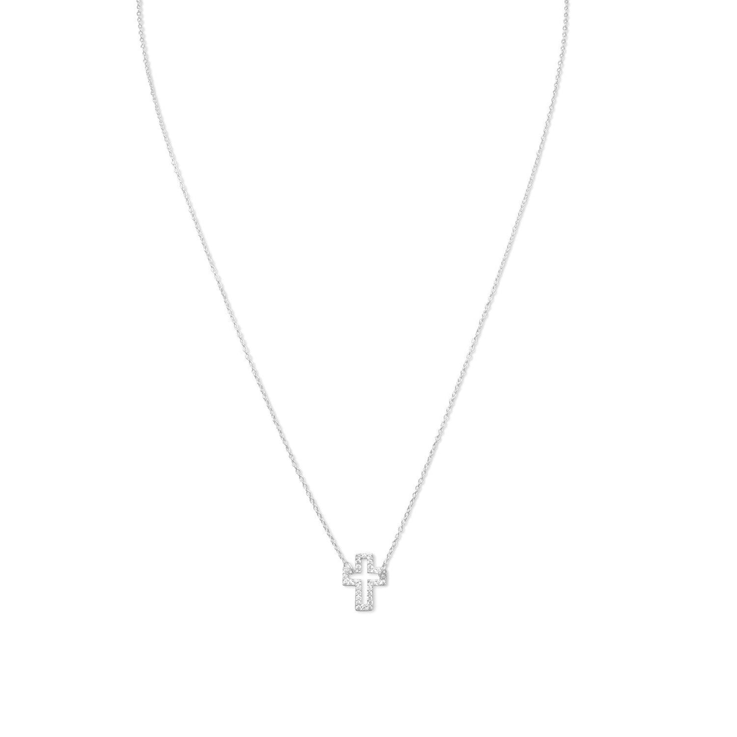 Delicate Sideways Cross Necklace with CZs