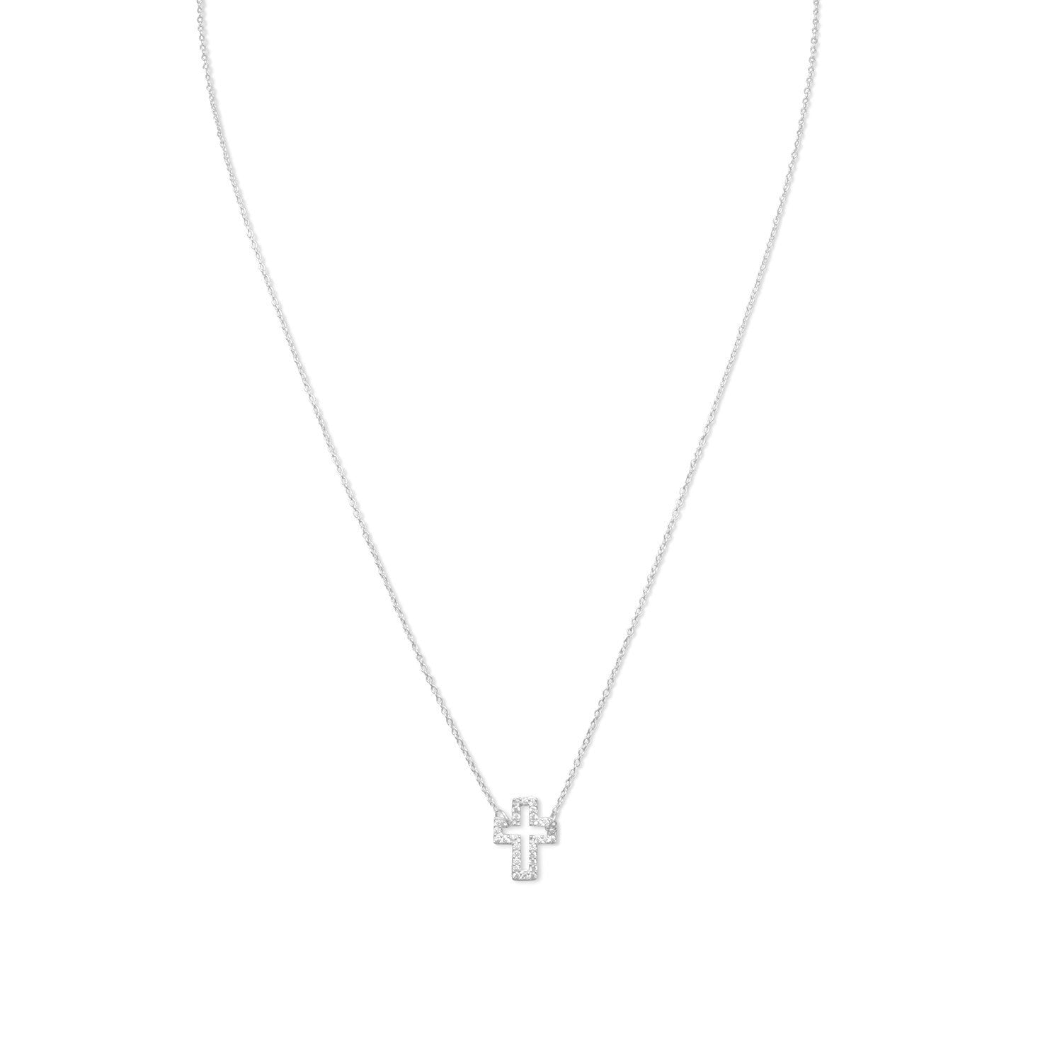Delicate Sideways Cross Necklace with CZs
