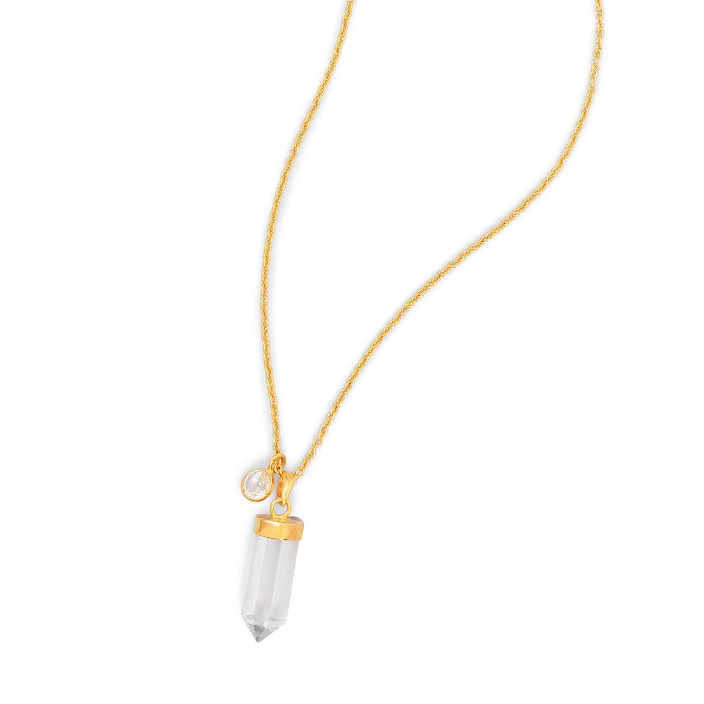 14 Karat Gold Plated Spike Pencil Cut Clear Quartz Necklace