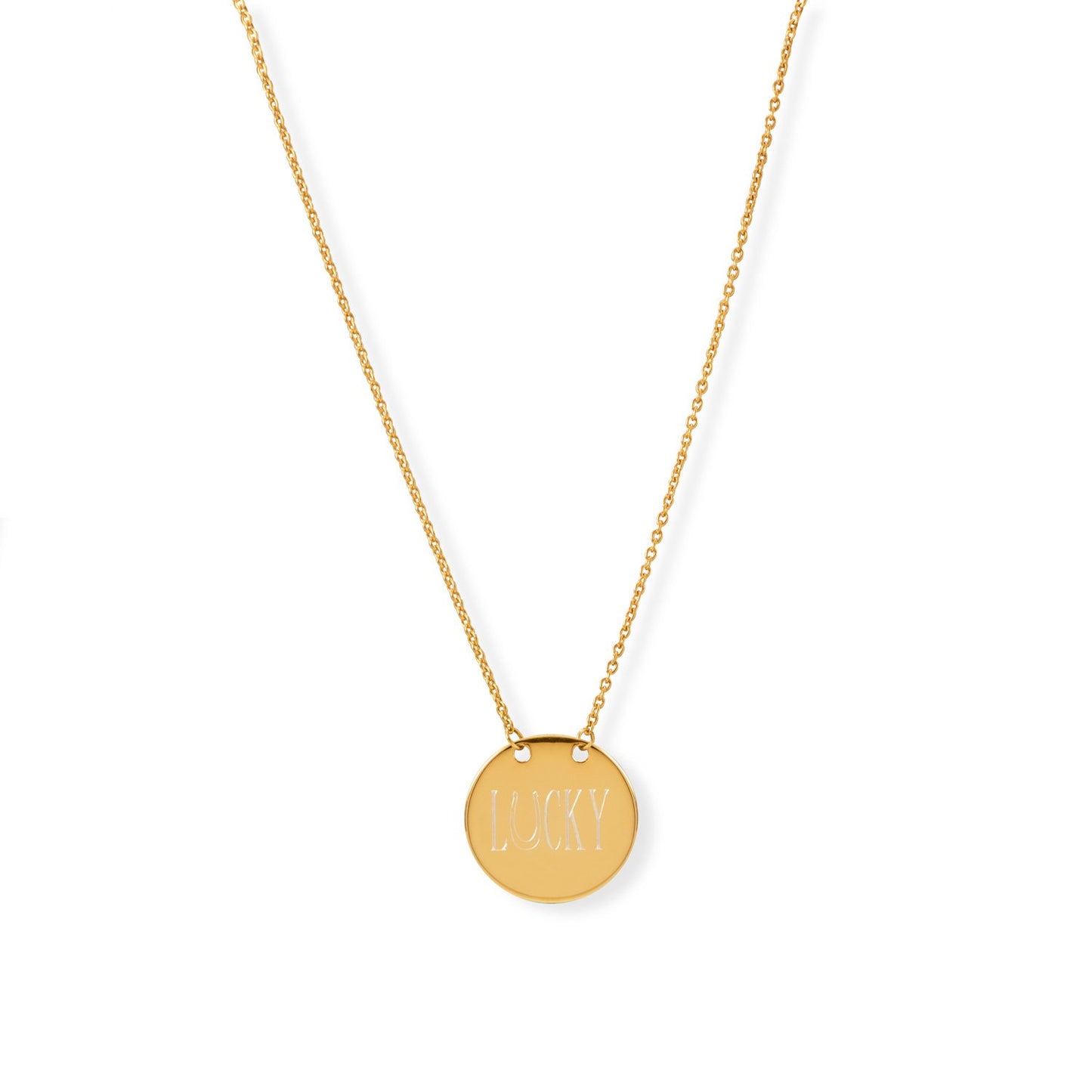 14 Karat Gold Plated Polished Round Engravable Disk Necklace