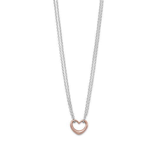 Two Tone Double Strand Open Heart Necklace