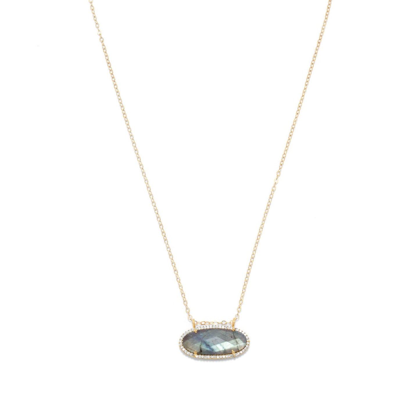 14/20 Gold Filled Labradorite Ellipse and CZ Edge Slide Necklace