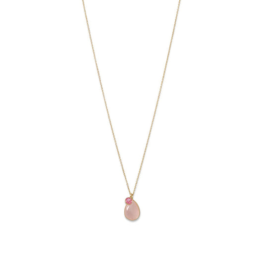 14 Karat Gold Rose Quartz and Pink Hydro Glass Necklace