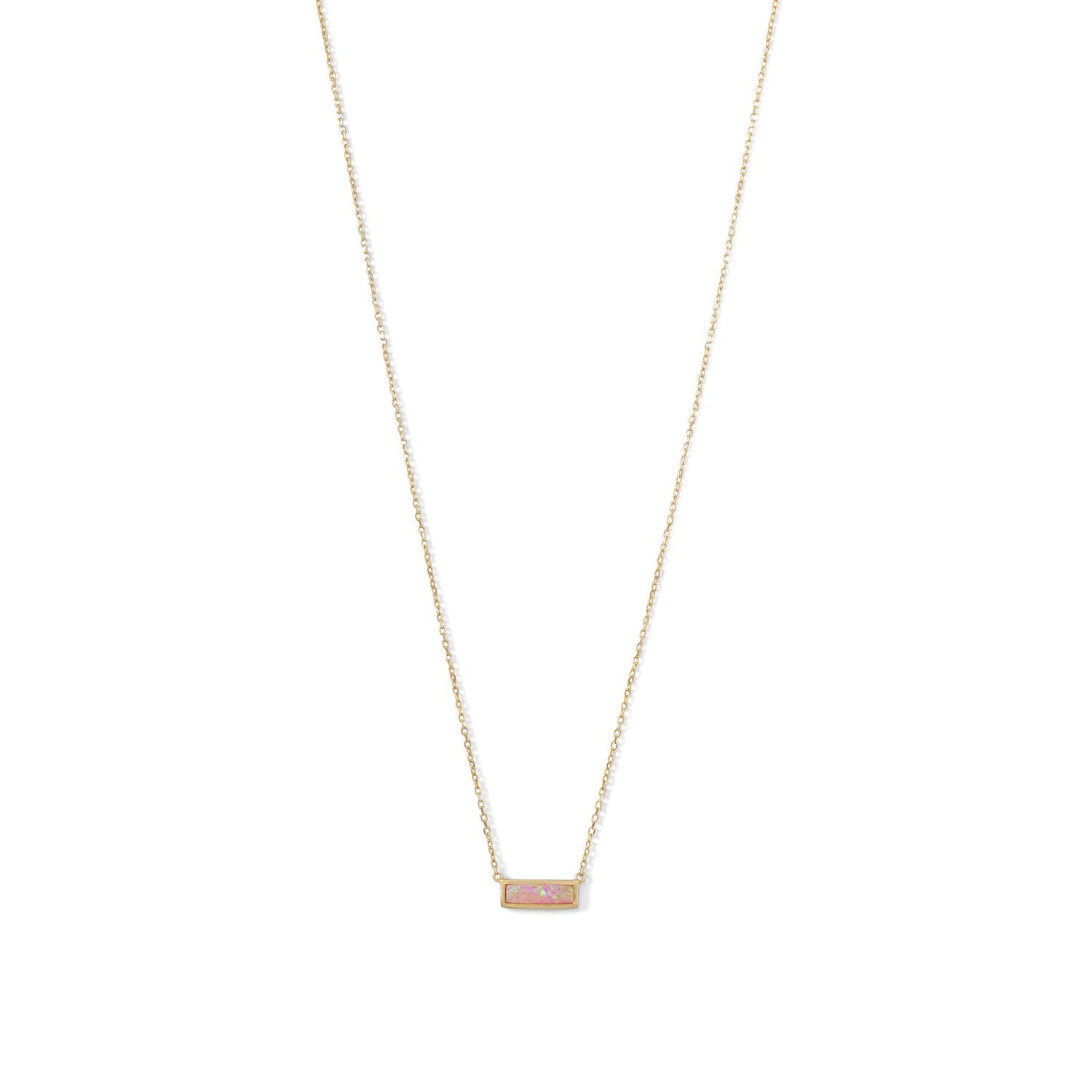 14 Karat Gold Plated Mini Synthetic Pink Opal Bar Necklace