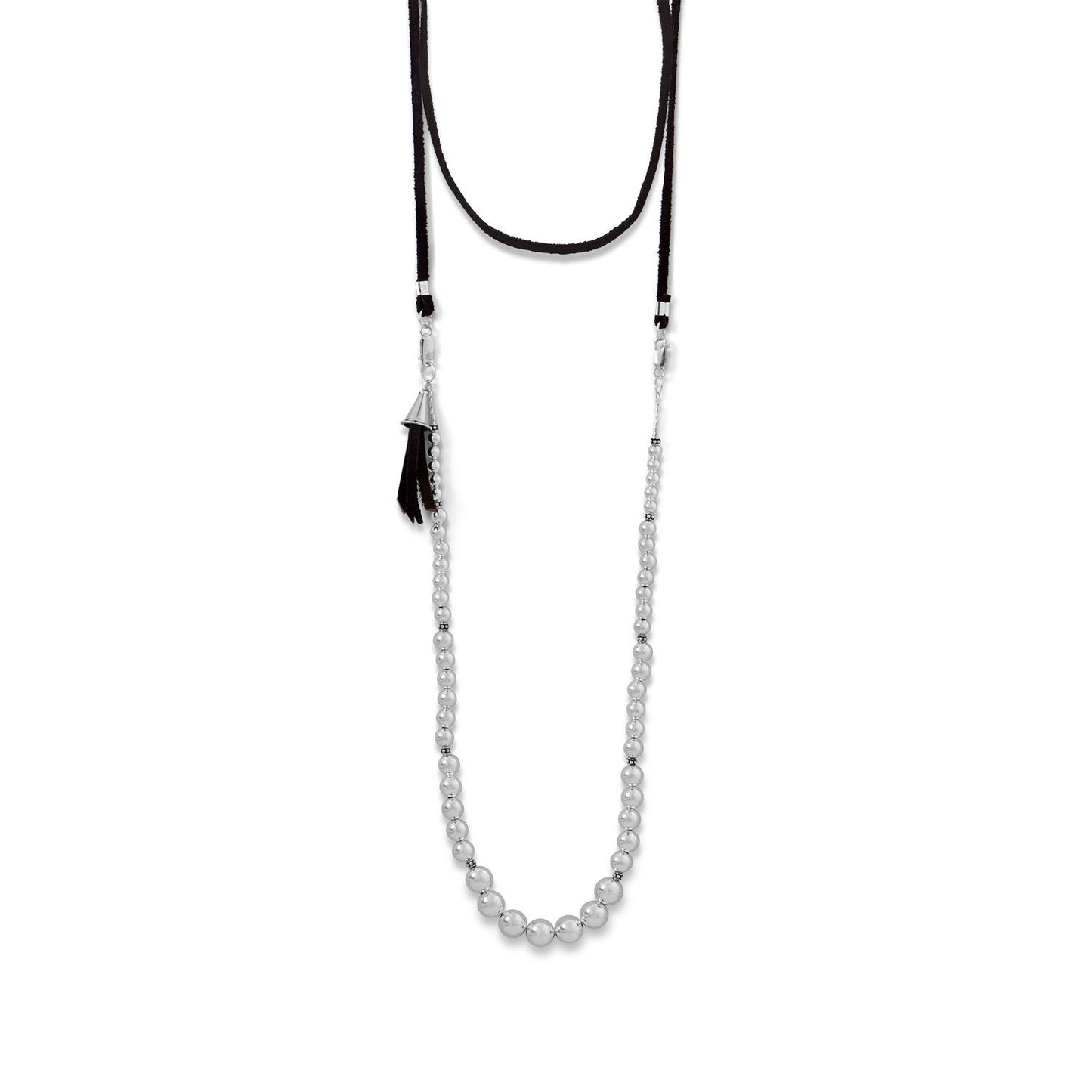 4-Way Suede and Silver Bead Necklace