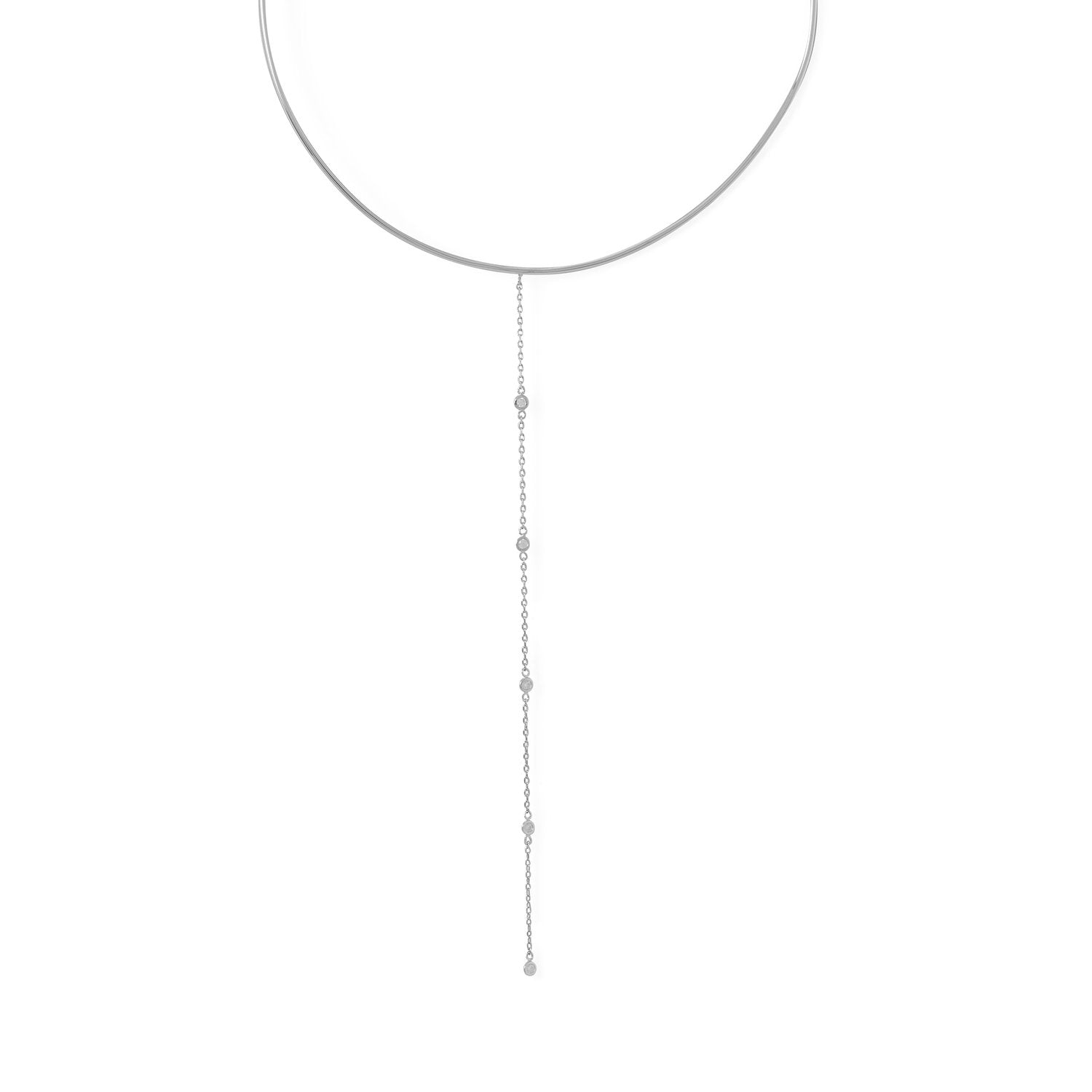 Rhodium Plated Collar with Long Chain CZ Drop