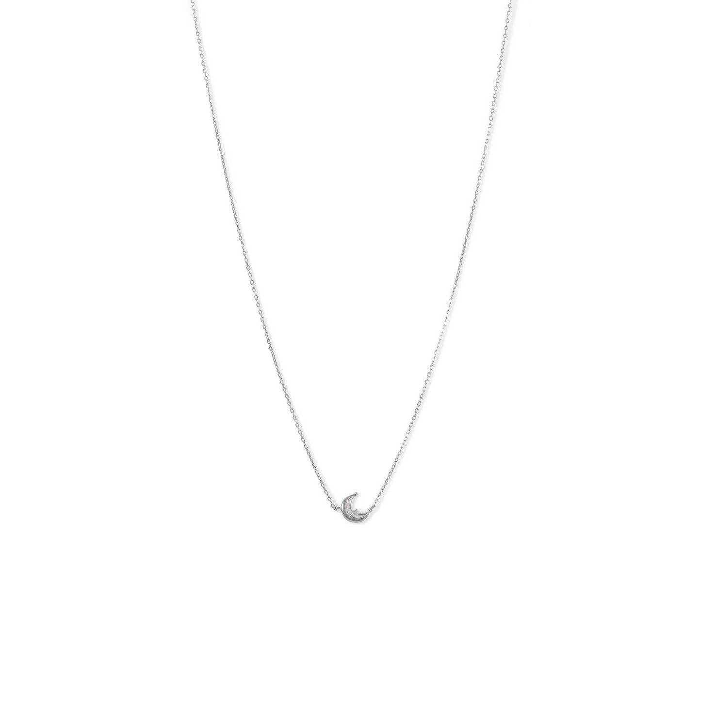 Rhodium Plated Crescent Moon CZ Necklace
