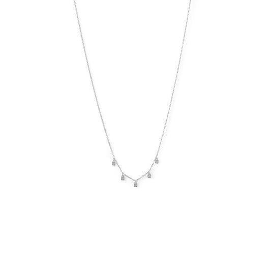 Rhodium Plated Dainty CZ Charm Necklace