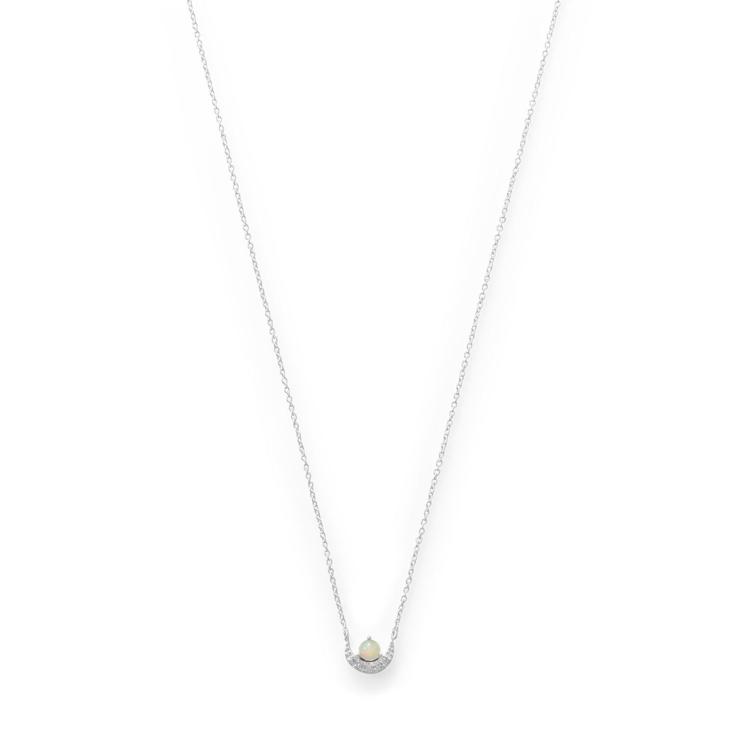 CZ Crescent and Synthetic Opal Necklace