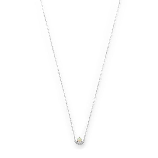 CZ Crescent and Synthetic Opal Necklace