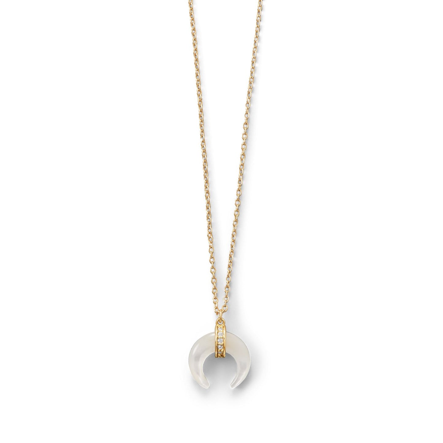 Mother of Pearl and CZ Crescent Gold Plated Necklace