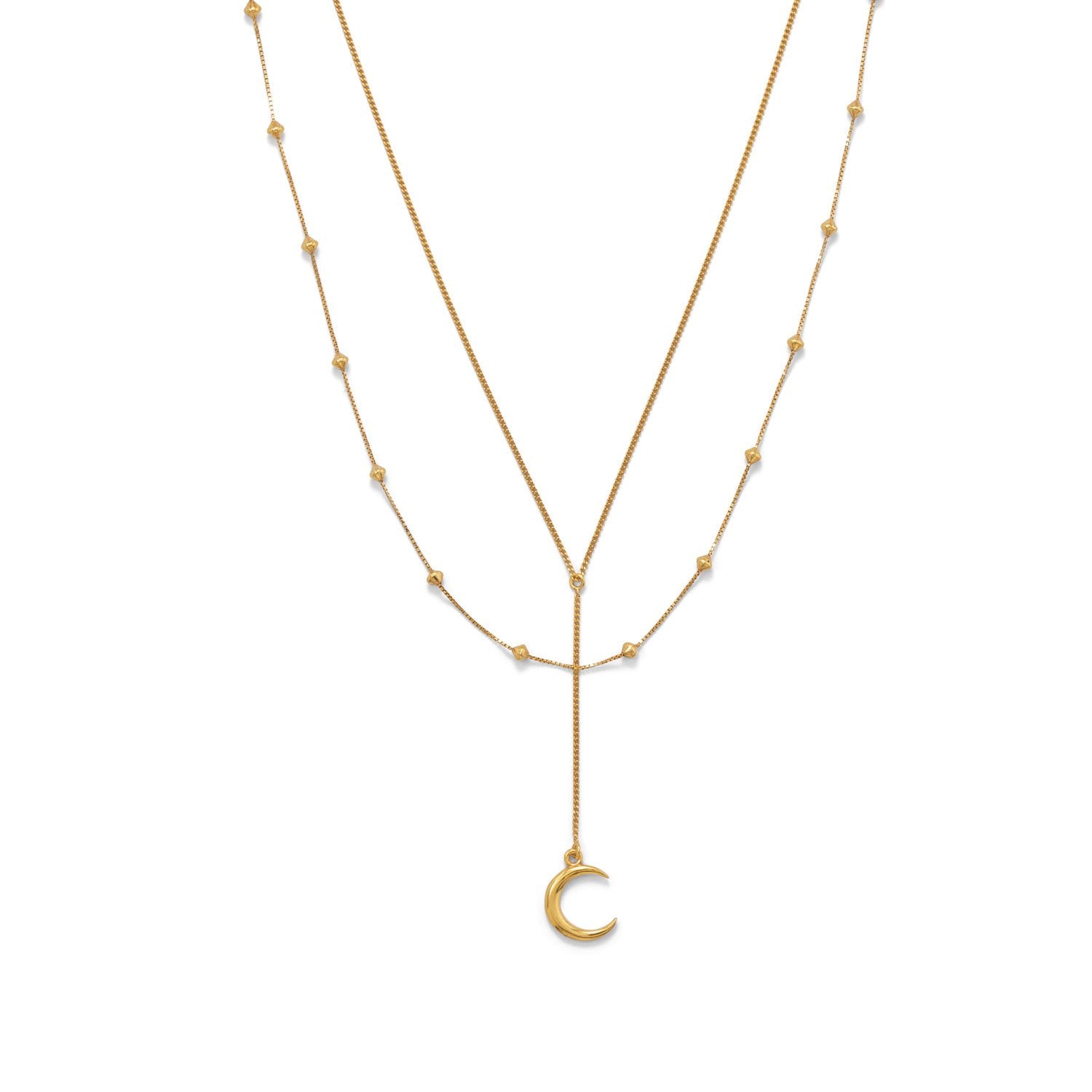 16" + 2" 14 Karat Gold Plated Double Strand Moon Necklace