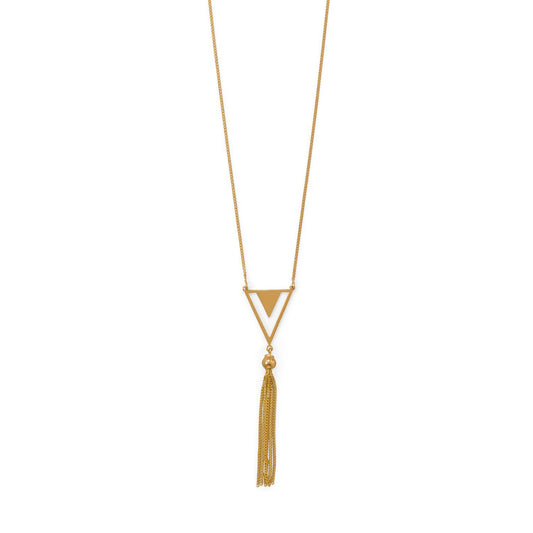 Totally Tassel! 32"+2 14 Karat Gold Plated Triangle and Tassel Necklace