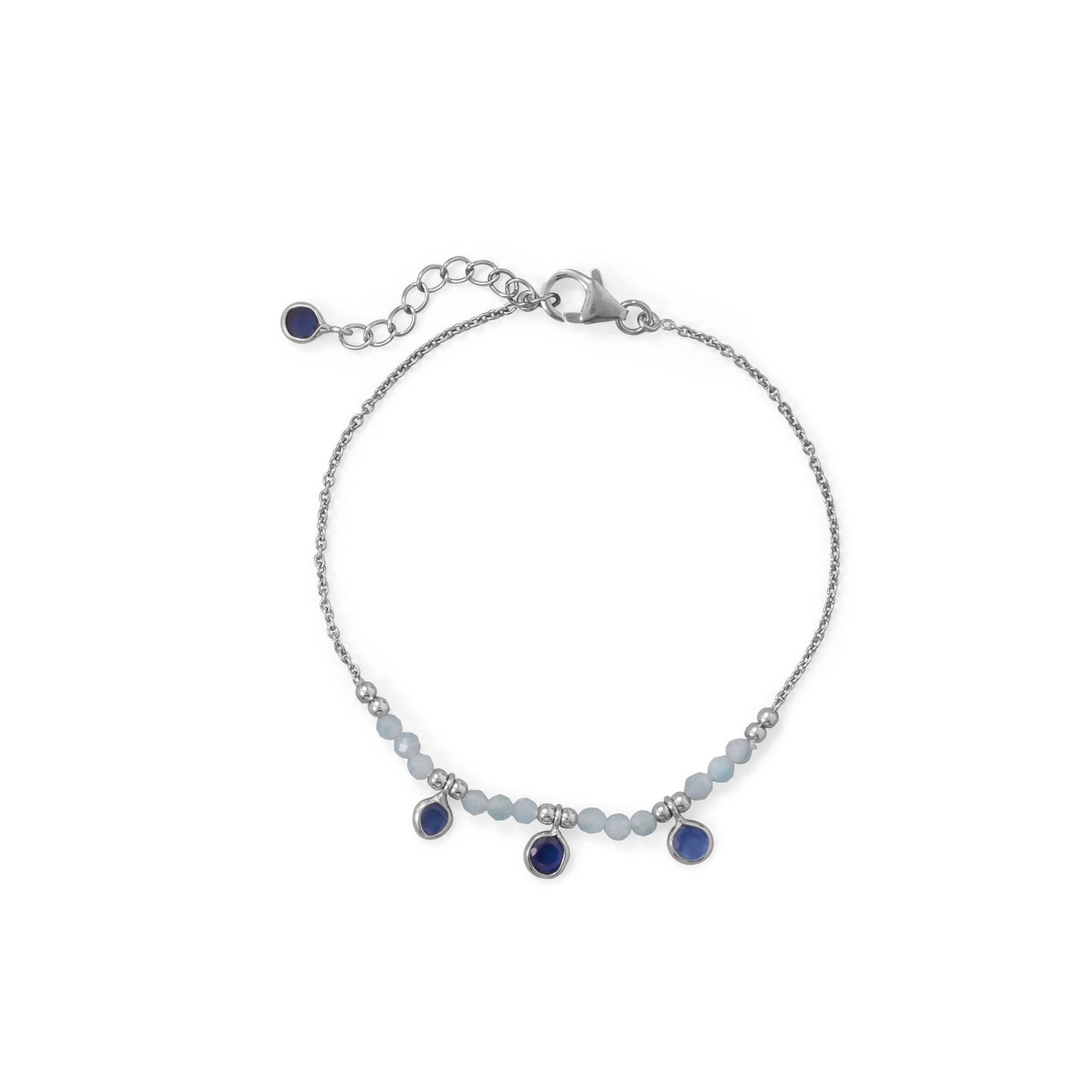 Blue Baubles! 7"+1" Rhodium Plated Aquamarine and Blue Quartz Bracelet