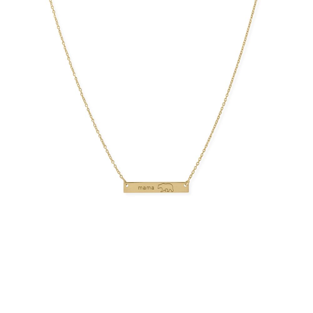 16" + 2” 14 Karat Gold Plated Sterling Silver "Mama Bear" Bar Necklace