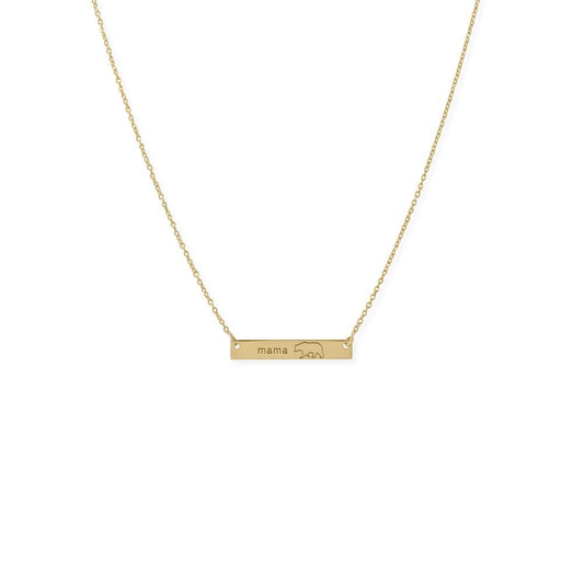 16" + 2” 14 Karat Gold Plated Sterling Silver "Mama Bear" Bar Necklace