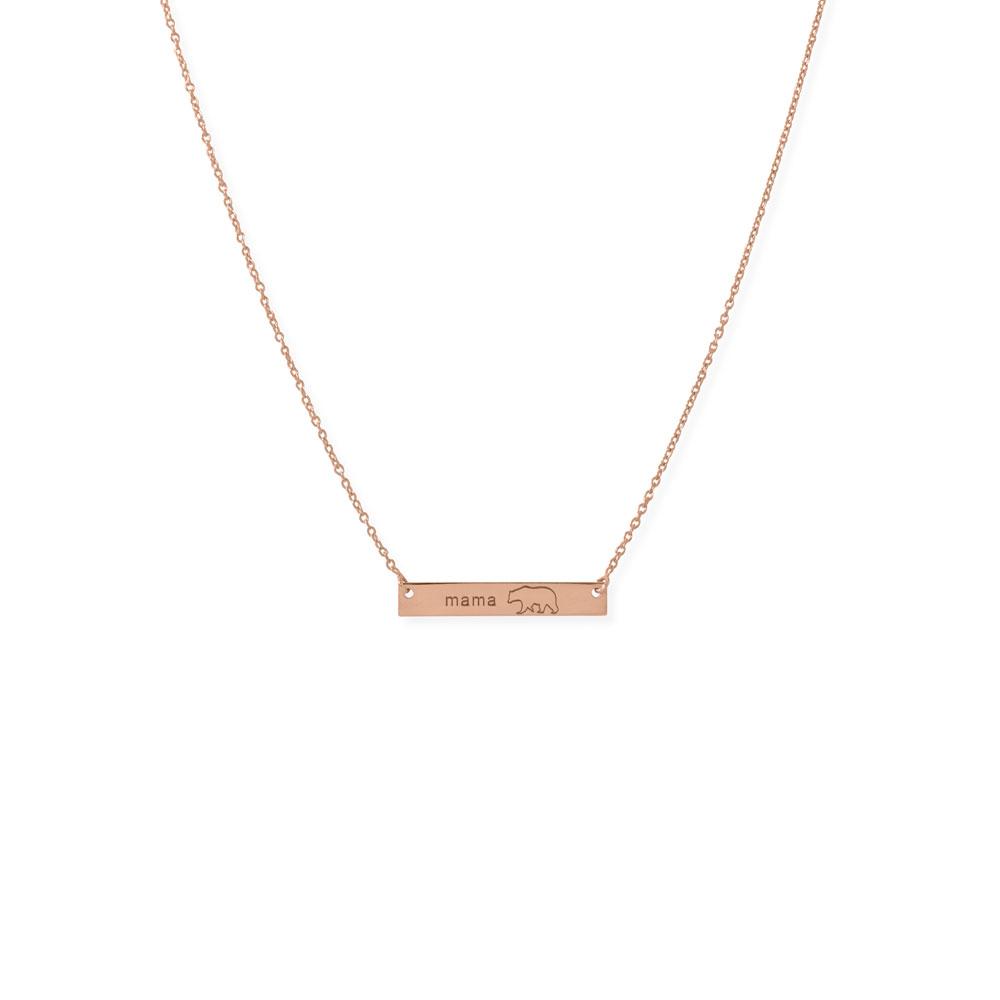 16"+2” 14K Rose Gold Plated Sterling Silver "Mama Bear" Bar Necklace