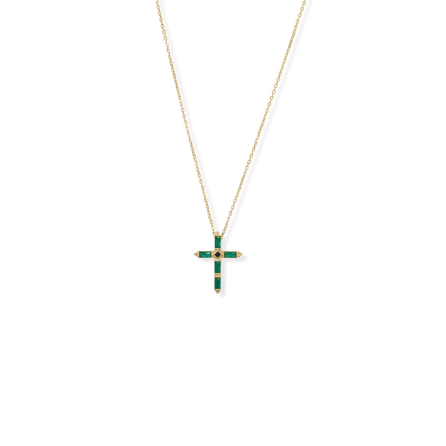 Bodacious Baguettes! 16" + 2" Green and Black CZ Cross Necklace