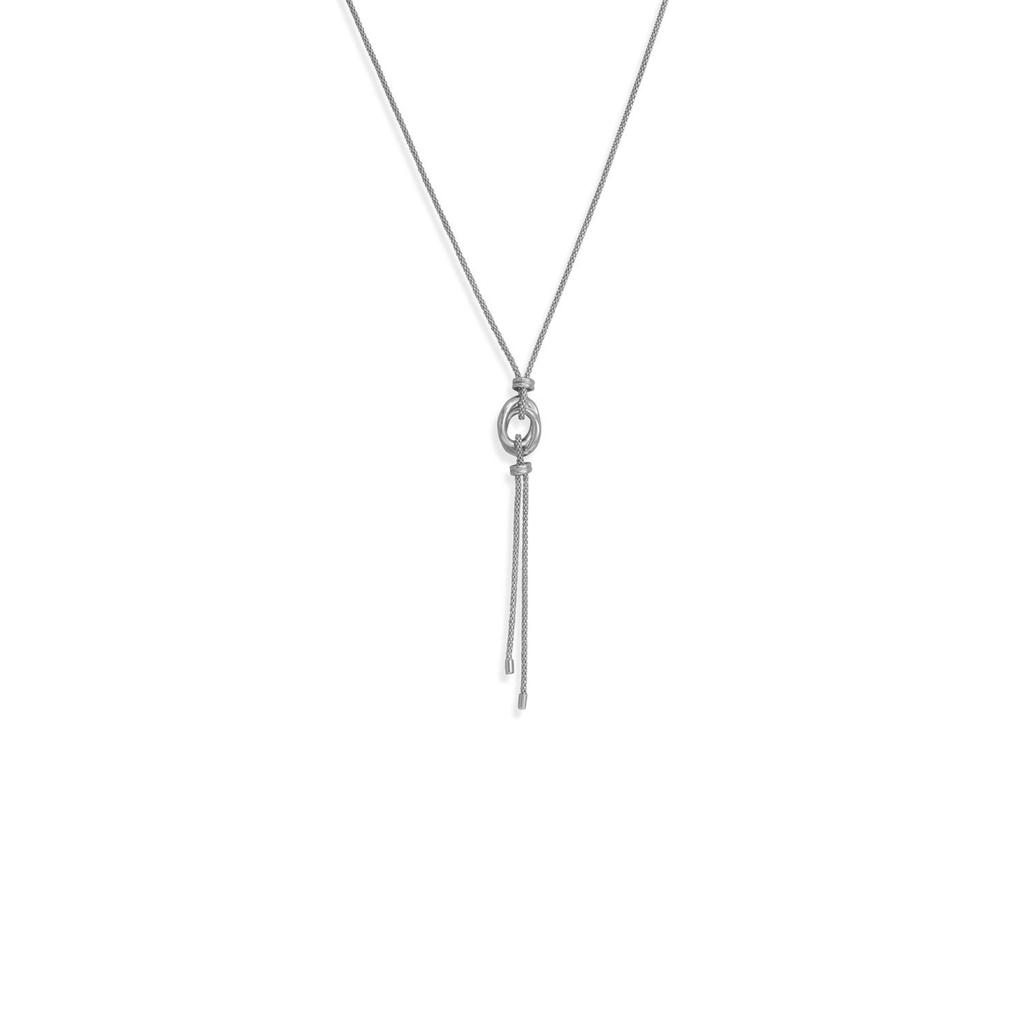 24" + 2" Rhodium Plated Double Link Long Lariat Necklace