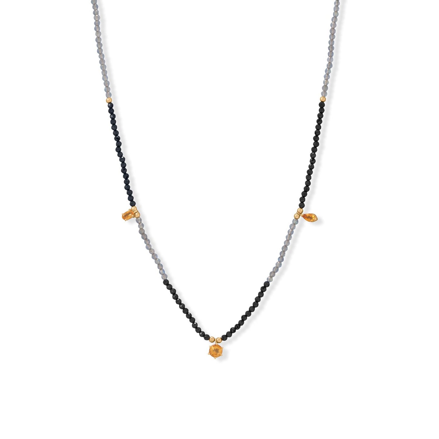 15" + 2" Citrine, Black Spinel and Labradorite Necklace