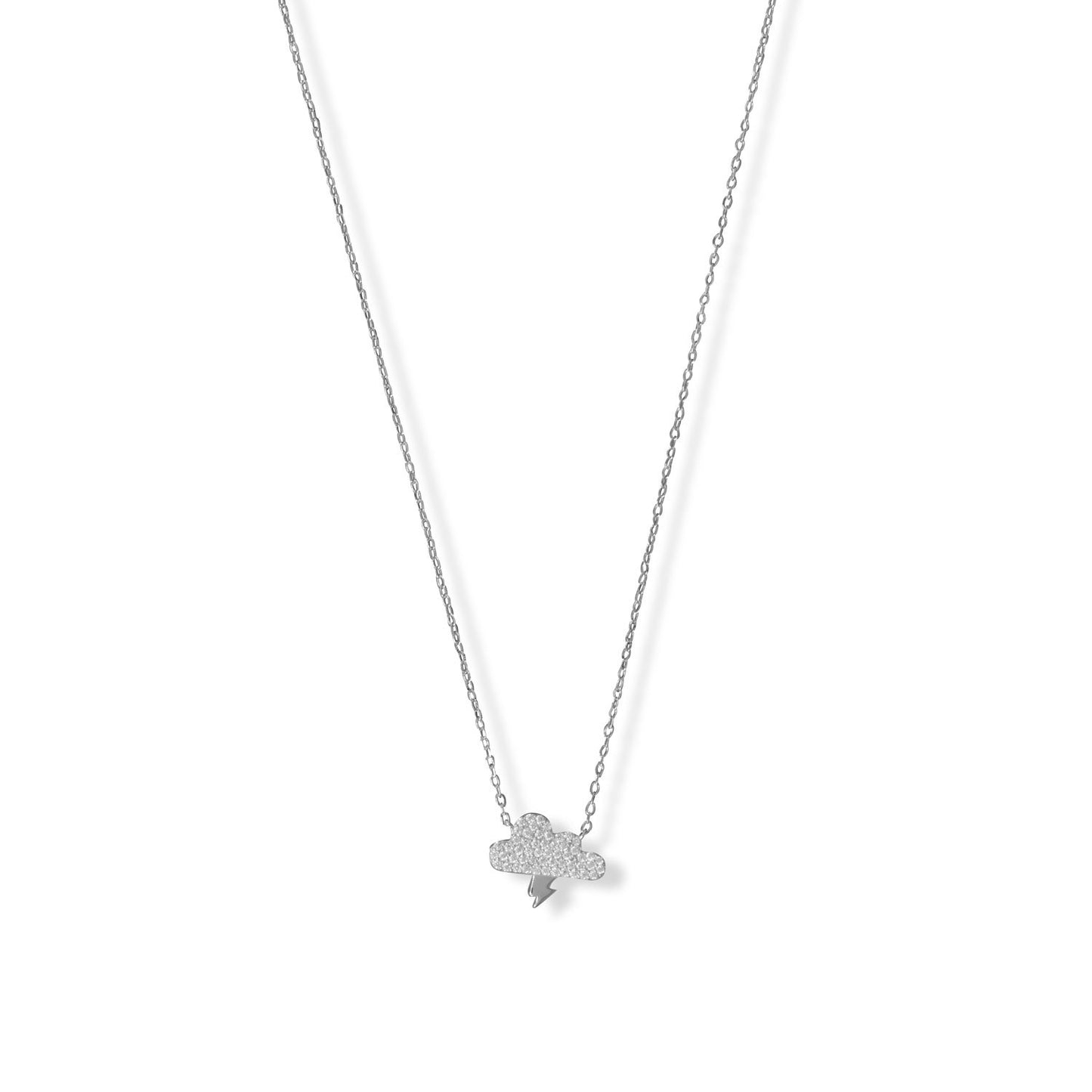 15" + 2" Rhodium Plated CZ Storm Cloud Necklace