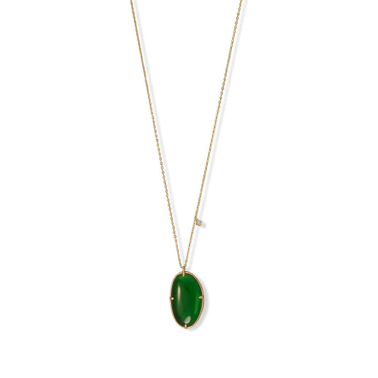 17.5" + 2" 14 Karat Gold Plated Green Glass and CZ Necklace