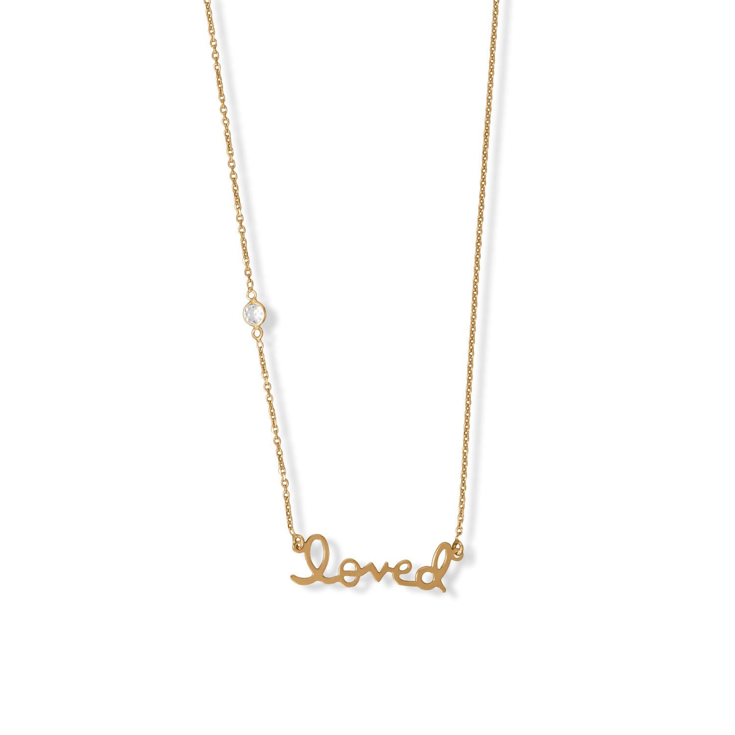 16" + 2" 14 Karat Gold Plated CZ "Loved" Necklace