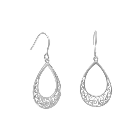 Pear Shape Filigree Design French Wire Earrings